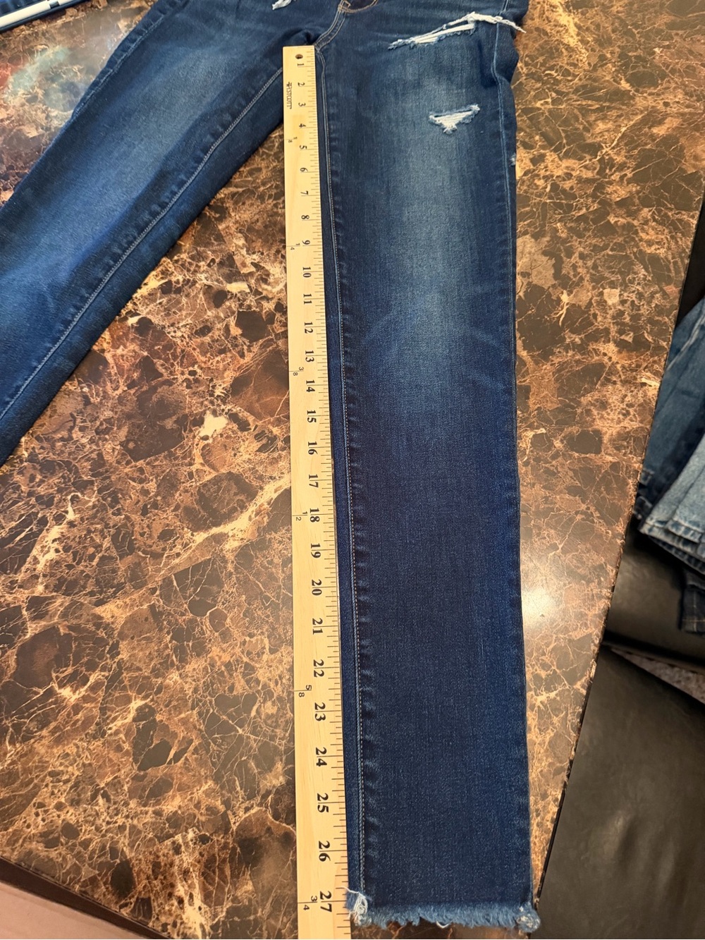 American Eagle Next Level Stretch Distressed Skinny Jeans Dark Wash Frayed He - Picture 5 of 5